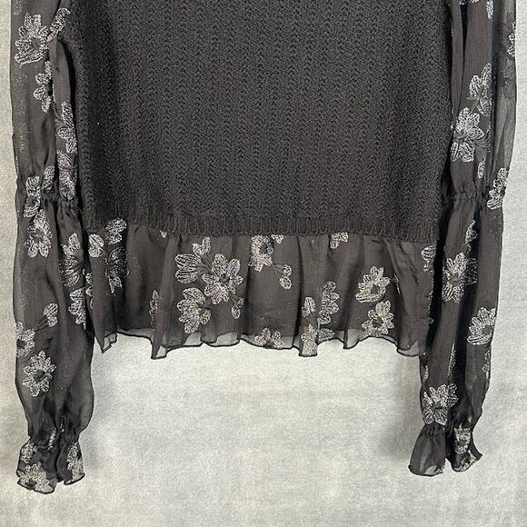 Anthropologie Sweater Womens Medium Black Layered Sheer Floral Whimsygoth Boho - Picture 4 of 14